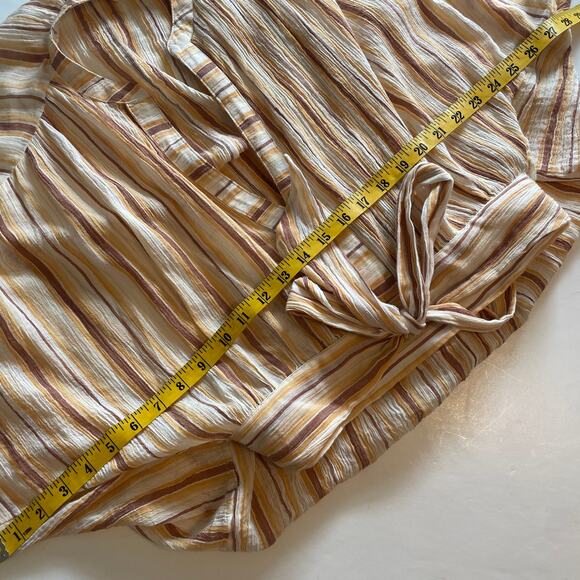 Anthropologie Tie-Front Top Womens Small Yellow Striped Oversized Balloon Sleeve - Picture 10 of 10